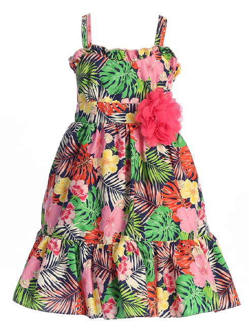 Kids Dream Big Girls Fuchsia Tropical Ruffle Plus Size Cotton Dress 14.5-20.5 - SophiasStyle.com