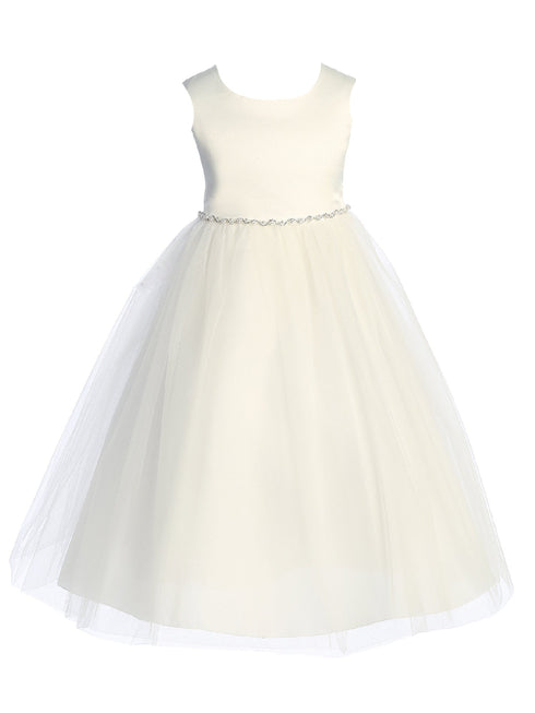 Big Girls Ivory Wavy Rhinestone Pearl Trim Plus Size Communion Dress 16.5-20.5 - SophiasStyle.com