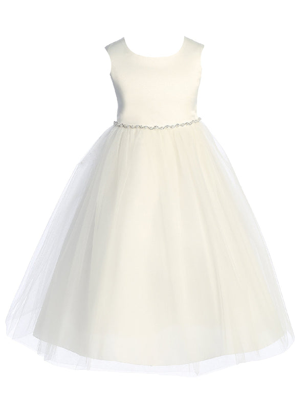 Big Girls Ivory Wavy Rhinestone Pearl Trim Plus Size Communion Dress 16.5-20.5 - SophiasStyle.com