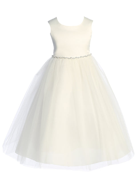 Kids Dream Big Girls Ivory Wavy Rhinestone Pearl Trim Communion Dress 8-14 - SophiasStyle.com