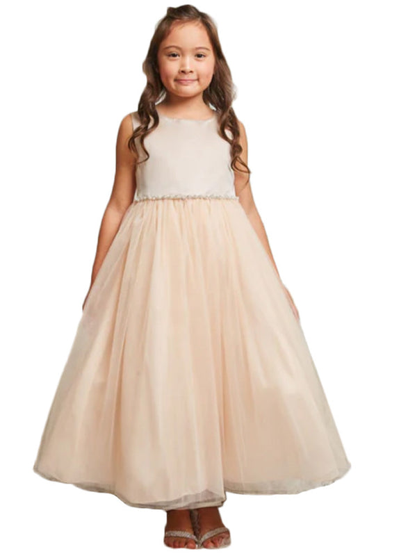 Kids Dream Big Girls Blush Wavy Rhinestone Pearl Trim Plus Size Dress 16.5-20.5 - SophiasStyle.com