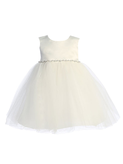 Kids Dream Baby Girls Ivory Satin Top Rhinestone Pearl Flower Girl Dress 6-24M - SophiasStyle.com