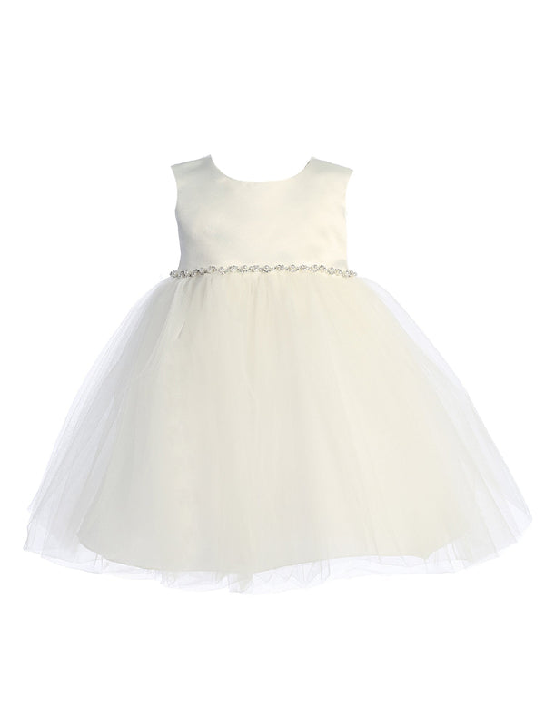 Kids Dream Baby Girls Ivory Satin Top Rhinestone Pearl Flower Girl Dress 6-24M - SophiasStyle.com