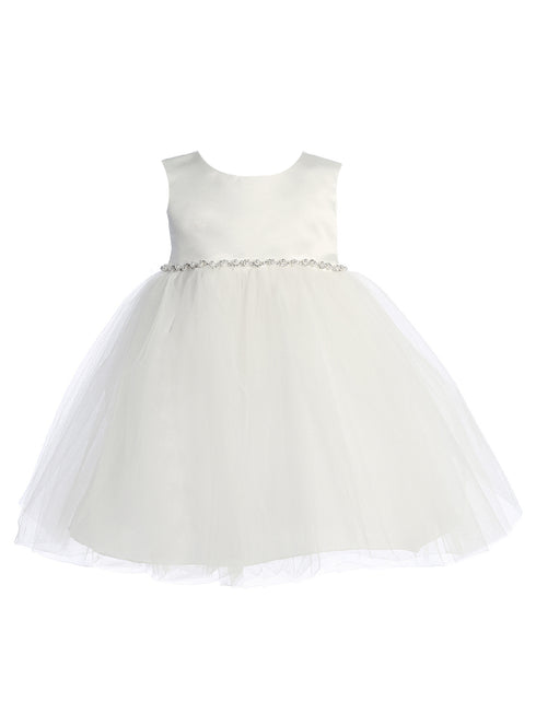 Kids Dream Baby Girls White Satin Top Rhinestone Pearl Flower Girl Dress 6-24M - SophiasStyle.com