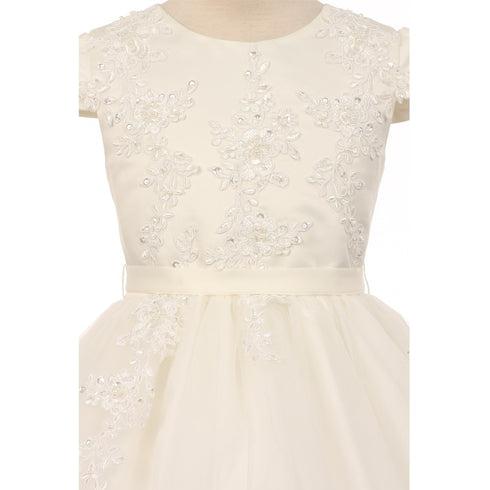 Rainkids Big Girls Ivory Pearl Sequin Tulle Communion Flower Girl Dress 7-16 - SophiasStyle.com