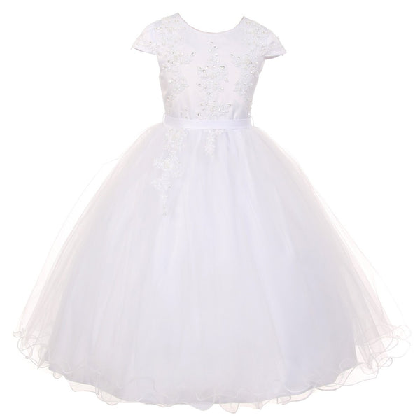 Rainkids Little Girls White Pearl Sequin Tulle Communion Flower Girl Dress 4-6 - SophiasStyle.com