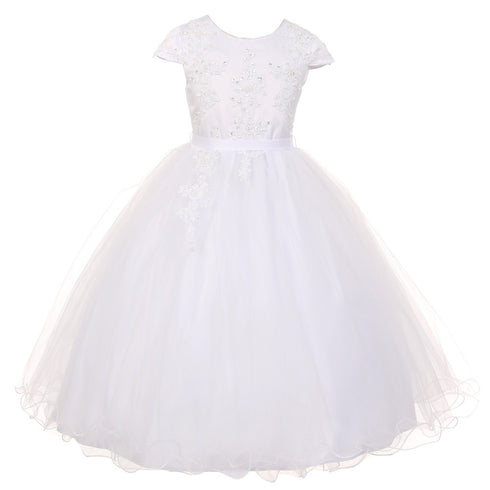 Rain Kids Big Girls White Pearl Sequin Tulle Communion Flower Girl Dress 7-20 - SophiasStyle.com