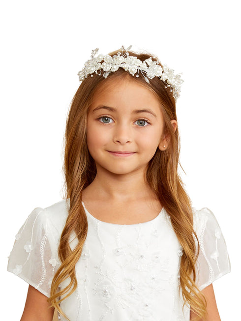 Tip Top Kids Girls White Holy Communion Special Occasion Flower Crown - SophiasStyle.com