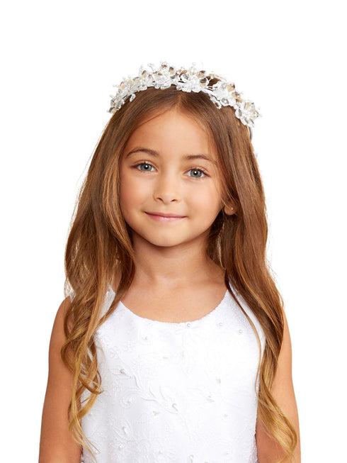 Tip Top Kids Girls White Holy Communion Special Occasion Elegant Flower Crown - SophiasStyle.com