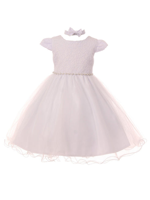 Rain Kids Little Girls White Satin Triple Tulle Overlay Baptism Dress 2-6 - SophiasStyle.com