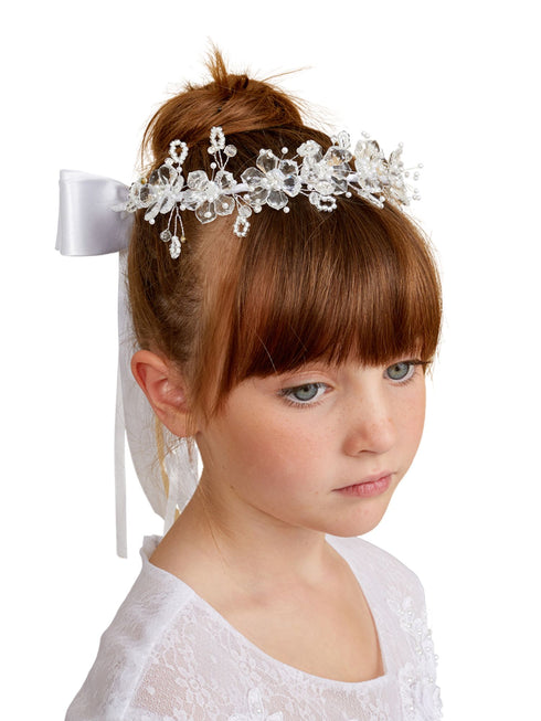 Tip Top Kids Girls White Holy Communion Special Occasion Elegant Flower Crown - SophiasStyle.com
