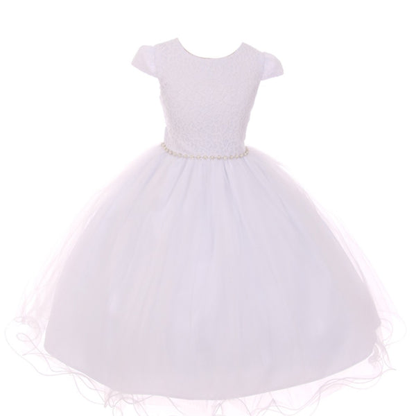 Rain Kids Big Girls White Satin Tulle Rhinestone Trim Communion Dress 7-20 - SophiasStyle.com