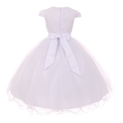 Rain Kids Big Girls White Satin Tulle Rhinestone Trim Communion Dress 7-20 - SophiasStyle.com