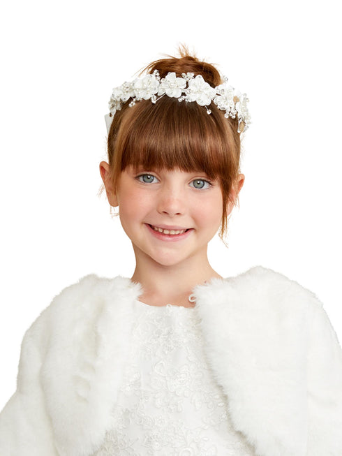 Tip Top Kids Girls White Holy Communion Special Occasion Delicate Flower Crown - SophiasStyle.com