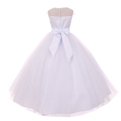 Rain Kids Big Girls White Sheer Organza Satin Sequin Pearl Communion Dress 7-18 - SophiasStyle.com