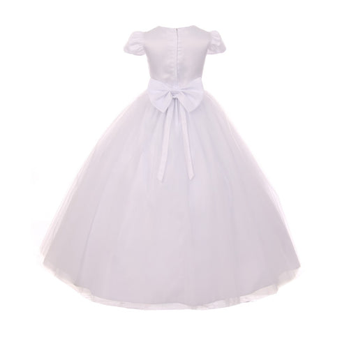 Rain Kids Big Girls White Pearl Sequin Accent Satin Tulle Communion Dress 7-18 - SophiasStyle.com