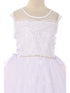 Big Girls White Pearl Sequin Floral Lace Tulle Satin Bolero Communion Dress 7-20 - SophiasStyle.com