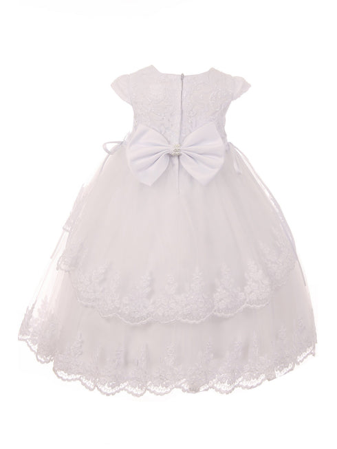 Rain Kids Little Girls White Cap Sleeve Floral Sequined Baptism Dress 2-6 - SophiasStyle.com