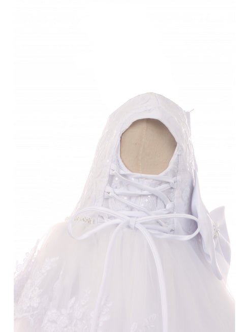 Rain Kids Little Girls White Cap Sleeve Floral Sequined Baptism Dress 2-6 - SophiasStyle.com