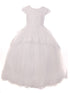 Big Girls White Sequin Beaded Cap Sleeves Satin Tulle Communion Dress 7-20 - SophiasStyle.com