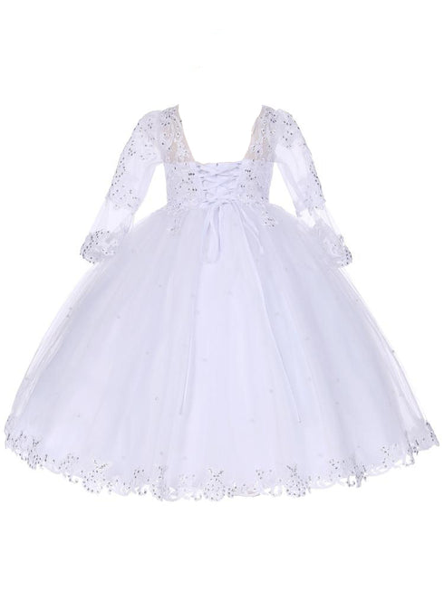 Rain Kids Girls Sequin Beaded Lace Long Sleeves Dress with Matching Headband Sizes 6M-6T - SophiasStyle.com
