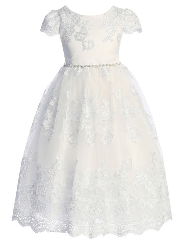 Big Girls White Cording Embellished Communion Plus Size Dress 16.5-20.5 - SophiasStyle.com