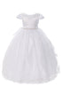 Rainkids Girls White Cap Sleeve Beaded Trim Plus Size Communion Dress 7.5-20.5 - SophiasStyle.com