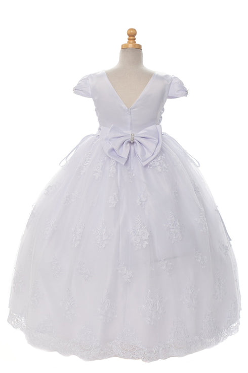 Rainkids Girls White Cap Sleeve Beaded Trim Plus Size Communion Dress 7.5-20.5 - SophiasStyle.com