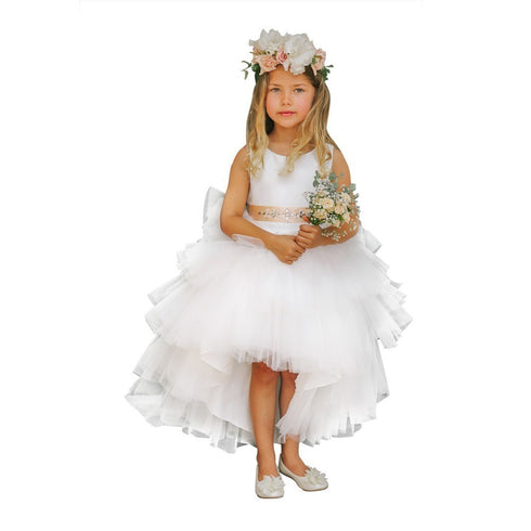 Little Girls White Hi-Low Multi Level Ruffle Tutu Flower Girl Dress 2-6 - SophiasStyle.com
