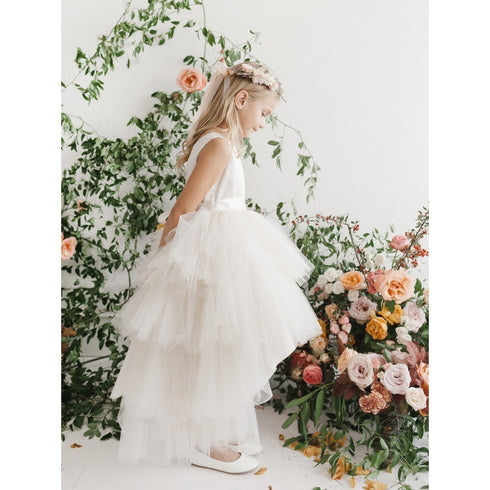 Little Girls Ivory Hi-Low Multi Level Ruffle Tutu Flower Girl Dress 2-6 - SophiasStyle.com