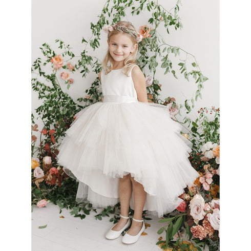 Little Girls Champagne Hi-Low Multi Level Ruffle Tutu Flower Girl Dress 2-6 - SophiasStyle.com