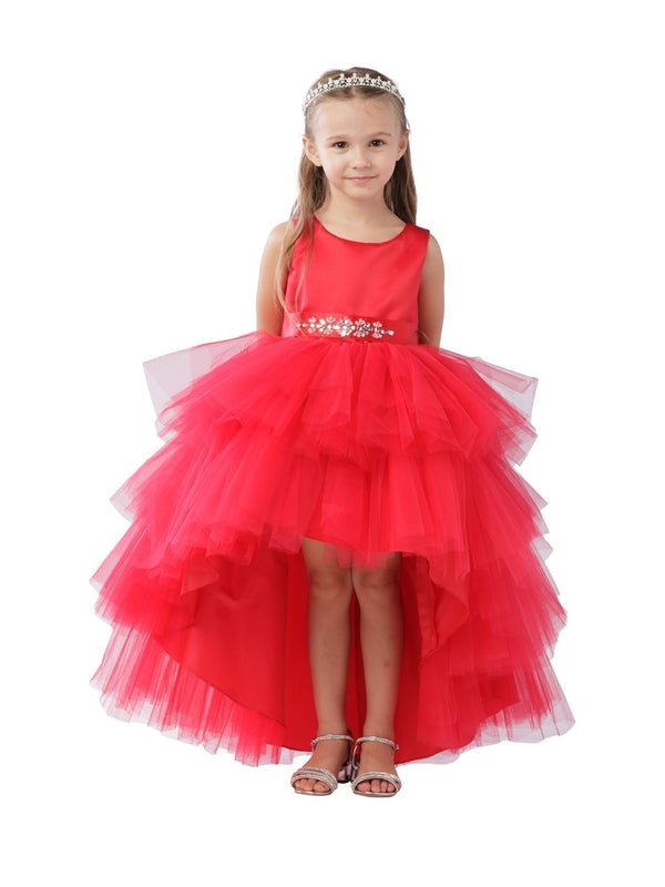 Little Girls Red Hi-Low Multi Level Ruffle Tutu Flower Girl Dress 2-6 - SophiasStyle.com