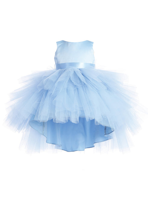 Baby Girls Sky Blue Sash Ruffled Tulle High Low Flower Girl Dress 6-24M - SophiasStyle.com