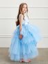 Little Girls Sky Blue Sash Ruffled Tulle High Low Junior Bridesmaid Dress 8-16 - SophiasStyle.com