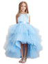Little Girls Sky Blue Sash Ruffled Tulle High Low Flower Girl Dress 2-6 - SophiasStyle.com