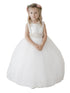 Big Girls Ivory Satin Tulle Ankle Length Elegant Junior Bridesmaid Dress 8-12 - SophiasStyle.com