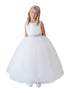 Little Girls White Satin Tulle Ankle Length Elegant Flower Girl Dress 2-6 - SophiasStyle.com