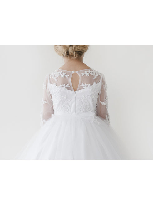 Tip Top Kids Big Girls White Floral Lace Applique Mesh Communion Dress 8-14 - SophiasStyle.com