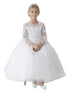 Big Girls White Long Sleeve Illusion Neck Lace Plus Size Communion Dress 6-20X - SophiasStyle.com