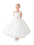Big Girls White Illusion Neck Beaded Lace Belted Junior Bridesmaid Dress 8-12 - SophiasStyle.com