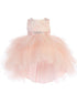 Baby Girls Blush Lace Bodice Beaded Sash Hi-Low Flower Girl Dress 6-24M - SophiasStyle.com