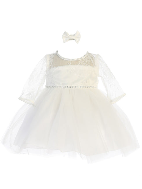 Baby Girls Ivory Three Quarter Lace Sleeve Tulle Flower Girl Dress 6-24M - SophiasStyle.com