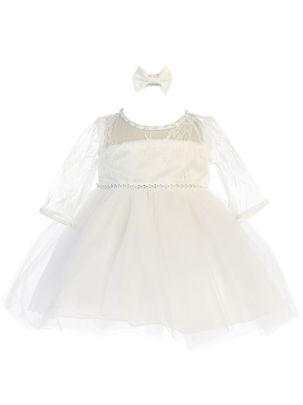 Baby Girls Ivory Three Quarter Lace Sleeve Tulle Flower Girl Dress 6-24M - SophiasStyle.com
