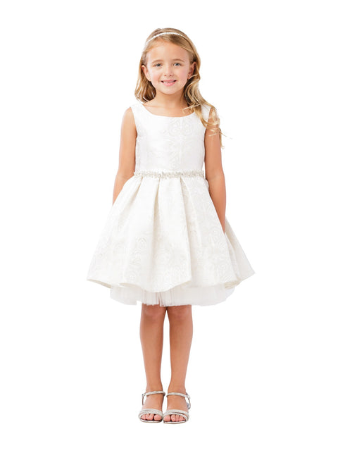 Little Girls Gold Rhinestone Star Sash Jacquard Tulle Flower Girl Dress 2-6 - SophiasStyle.com
