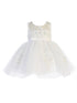 Baby Girls White Illusion Neckline Bow Satin Sash Flower Girl Dress 6-24M - SophiasStyle.com