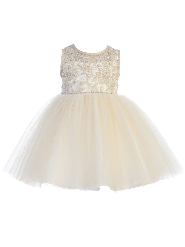 Tip Top Kids Baby Girls Champagne Illusion Neck Flower Girl Easter Dress 6-24M - SophiasStyle.com