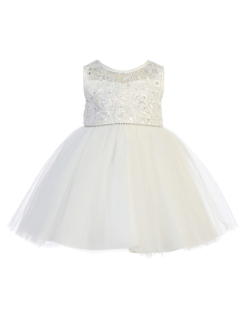 Tip Top Kids Baby Girls Ivory Illusion Neck Lace Flower Girl Easter Dress 6-24M - SophiasStyle.com