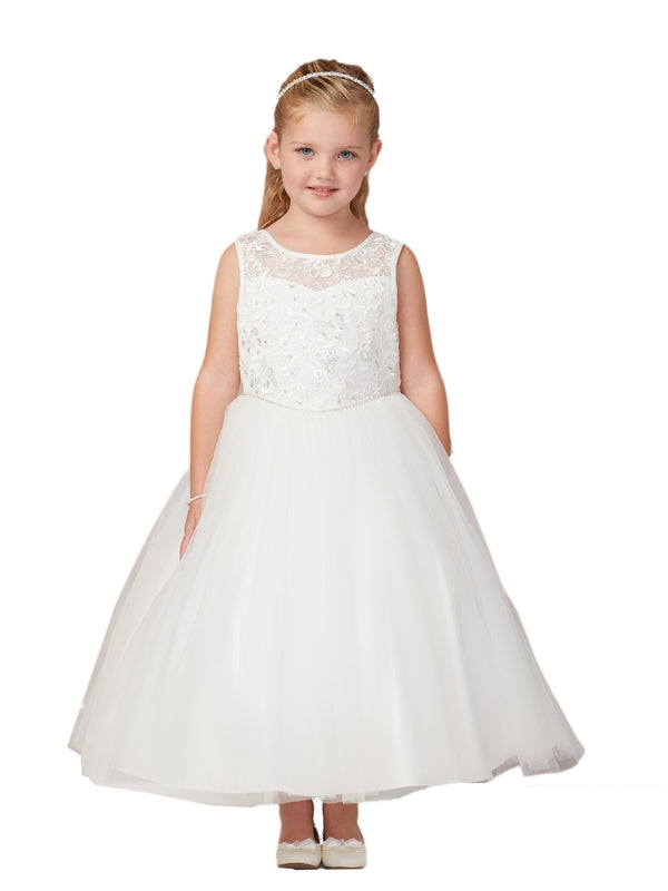 Little Girls Ivory Illusion Lace Tulle Flower Girl Easter Dress 2-6 - SophiasStyle.com