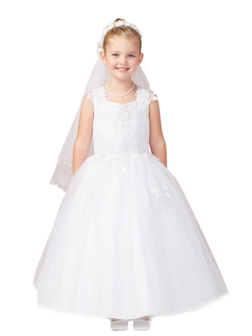 Tip Top Kids Big Girls White Lace Tulle Communion Dress 7-18 - SophiasStyle.com