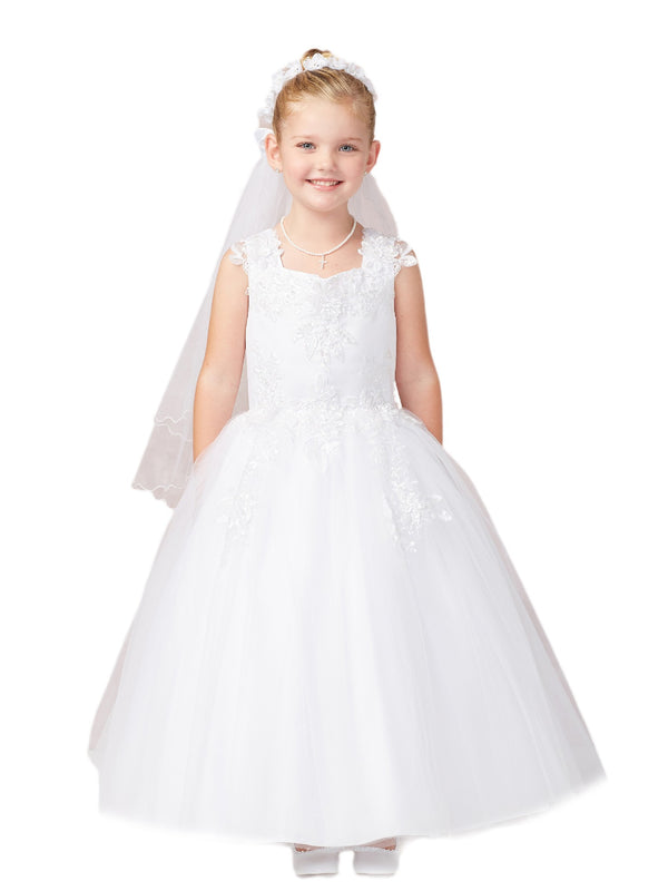 Tip Top Kids Big Girls White Lace Tulle Communion Dress 7-18 - SophiasStyle.com